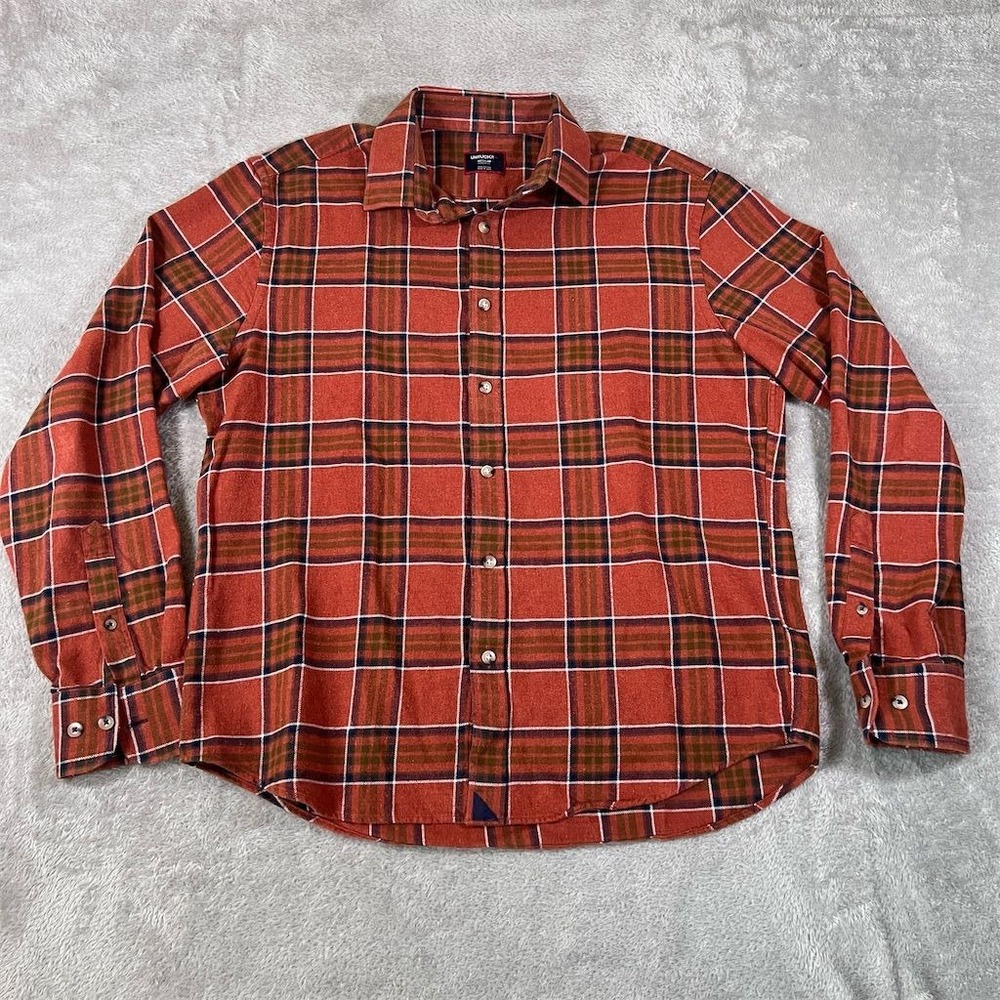 UNTUCKit Regner Flannel Shirt Medium Men's Burnt Red Plaid Button-Up Long Sleeve